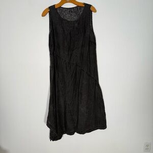 OSKA  100% Linen Distressed Black Midi Dress Lagen look Asymmetrical Hem  1=6/8